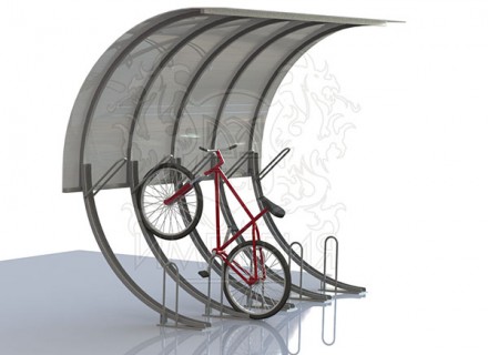Велопарковка 45 градусов с навесом, 5 мест с покрытием из сотового поликарбоната